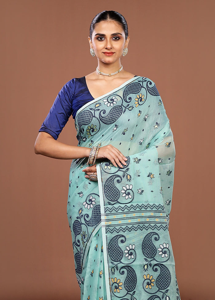 Green Jamdani Cotton Saree Without Blouse Piece