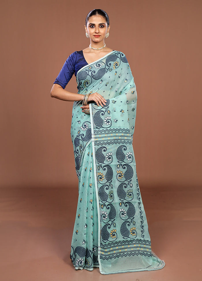 Green Jamdani Cotton Saree Without Blouse Piece