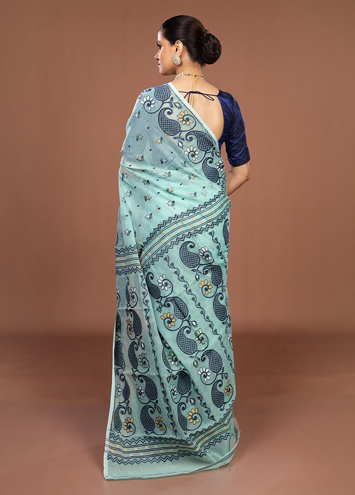 Green Jamdani Cotton Saree Without Blouse Piece