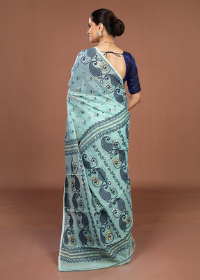 Green Jamdani Cotton Saree Without Blouse Piece