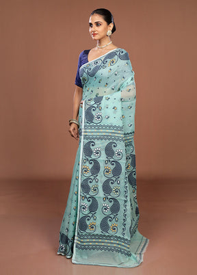 Green Jamdani Cotton Saree Without Blouse Piece