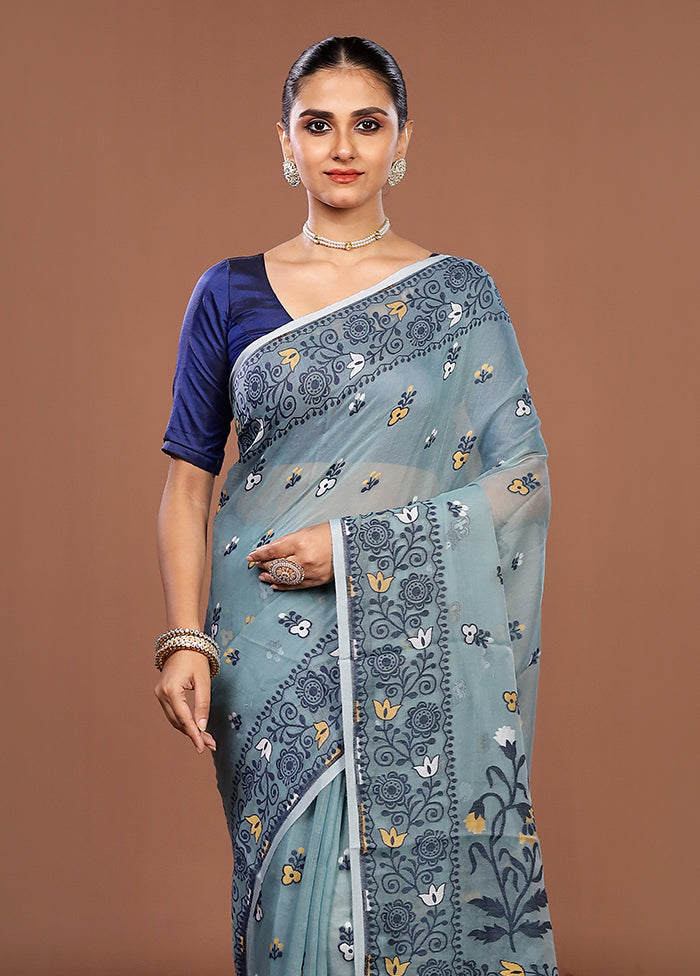 Green Jamdani Cotton Saree Without Blouse Piece