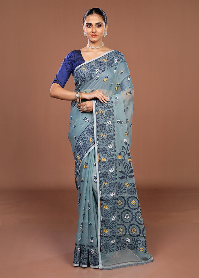 Green Jamdani Cotton Saree Without Blouse Piece