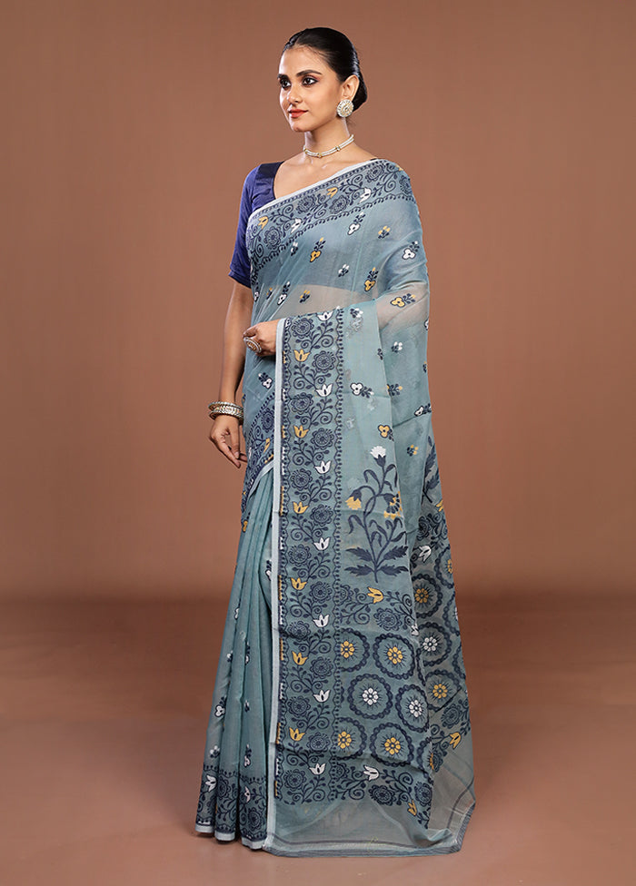 Green Jamdani Cotton Saree Without Blouse Piece