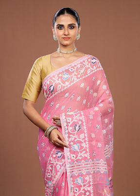 Pink Jamdani Cotton Saree Without Blouse Piece