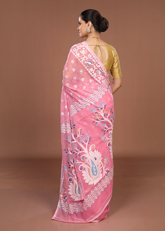 Pink Jamdani Cotton Saree Without Blouse Piece