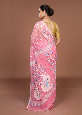 Pink Jamdani Cotton Saree Without Blouse Piece