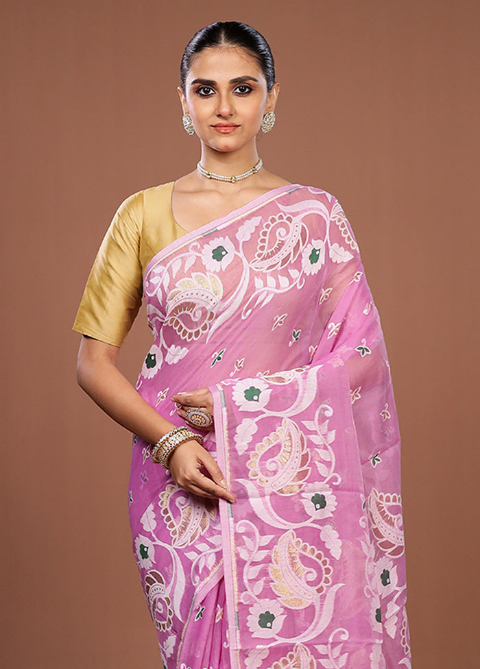 Purple Jamdani Cotton Saree Without Blouse Piece
