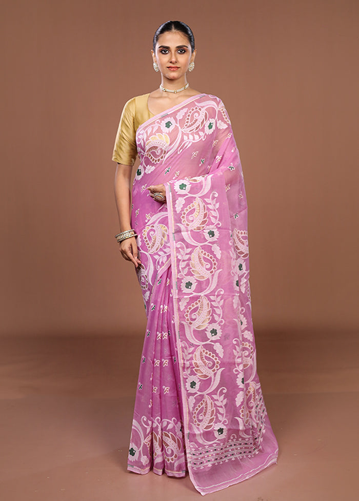 Purple Jamdani Cotton Saree Without Blouse Piece