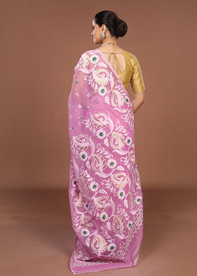 Purple Jamdani Cotton Saree Without Blouse Piece