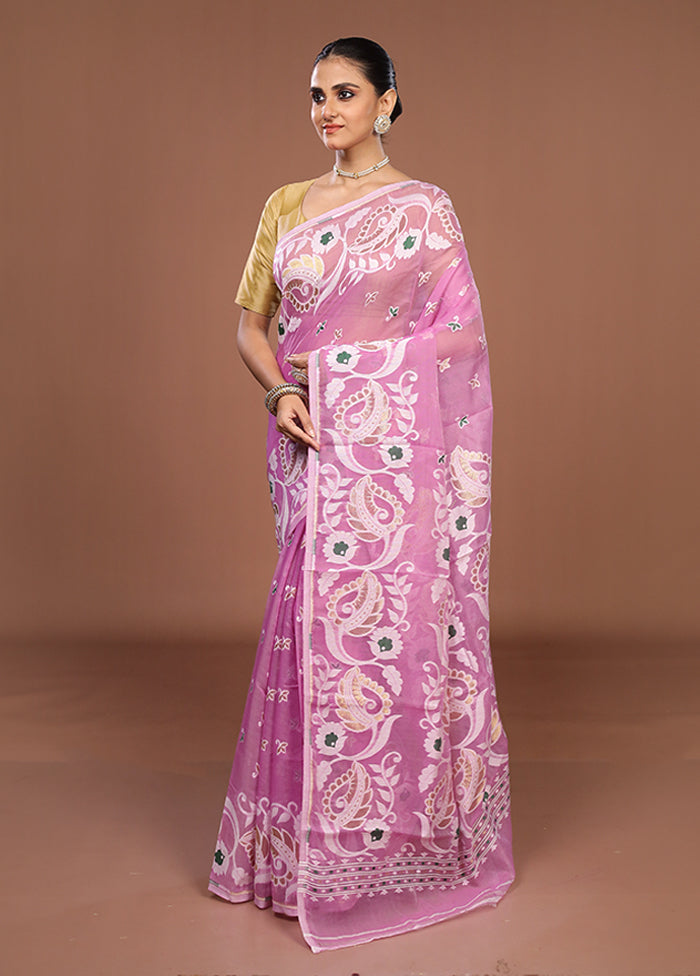 Purple Jamdani Cotton Saree Without Blouse Piece