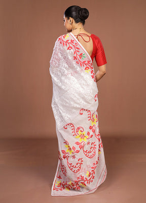 White Jamdani Cotton Saree Without Blouse Piece