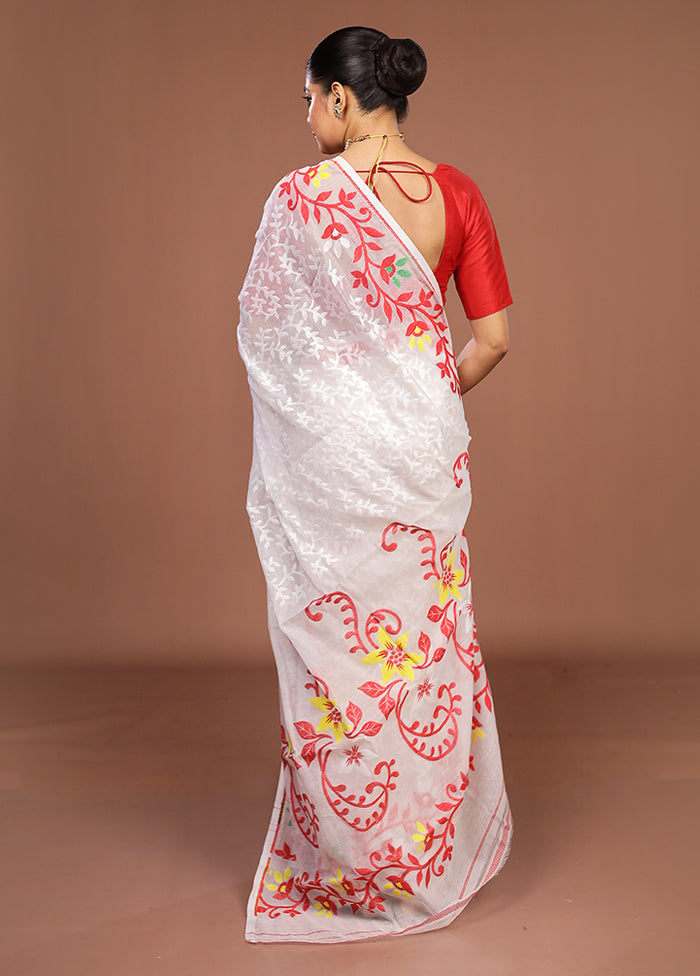 White Jamdani Cotton Saree Without Blouse Piece