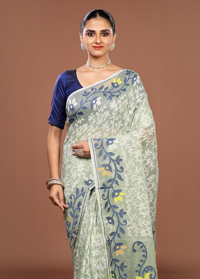Green Jamdani Cotton Saree Without Blouse Piece