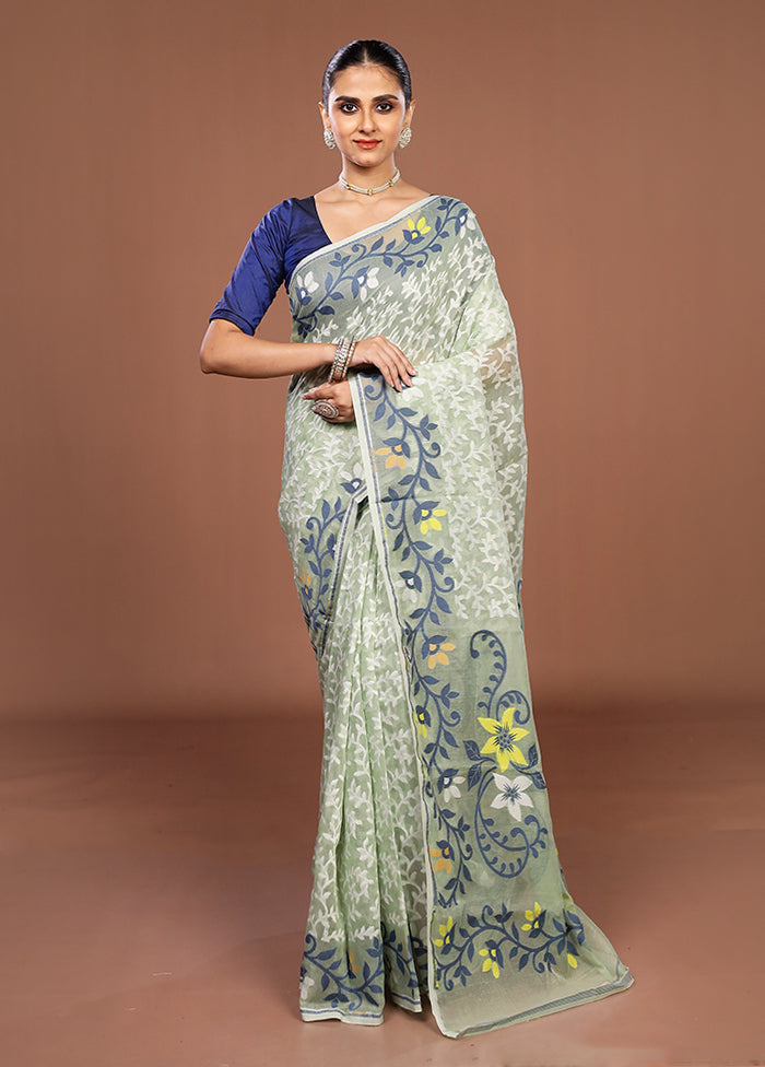Green Jamdani Cotton Saree Without Blouse Piece