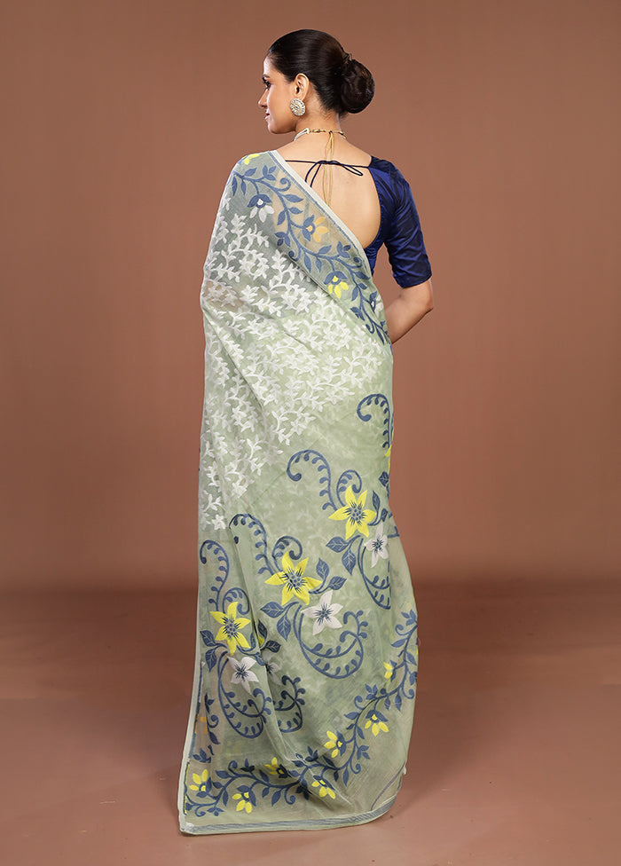 Green Jamdani Cotton Saree Without Blouse Piece