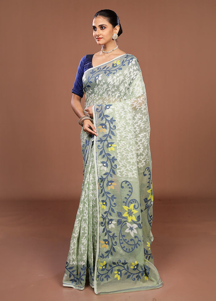 Green Jamdani Cotton Saree Without Blouse Piece