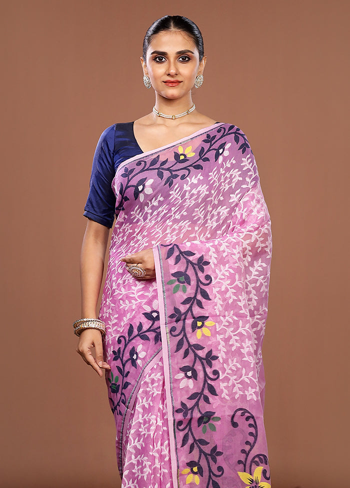 Pink Jamdani Cotton Saree Without Blouse Piece