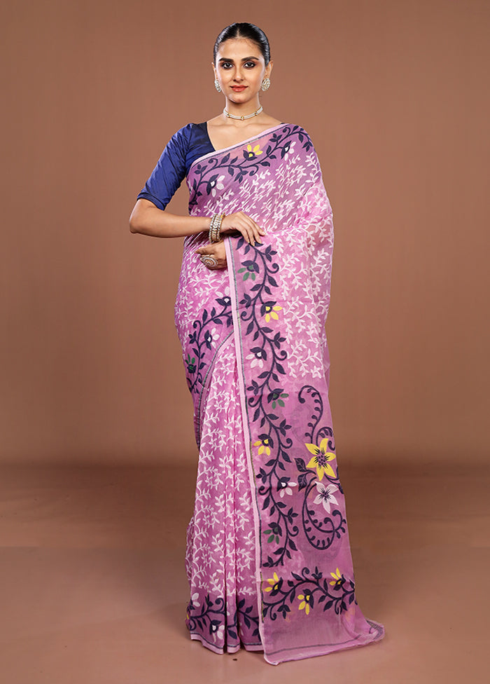 Pink Jamdani Cotton Saree Without Blouse Piece
