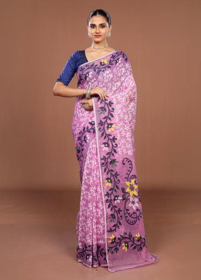 Pink Jamdani Cotton Saree Without Blouse Piece