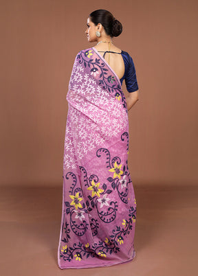 Pink Jamdani Cotton Saree Without Blouse Piece