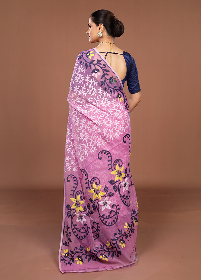 Pink Jamdani Cotton Saree Without Blouse Piece