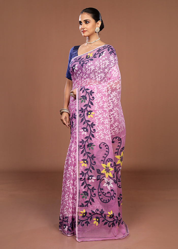 Pink Jamdani Cotton Saree Without Blouse Piece