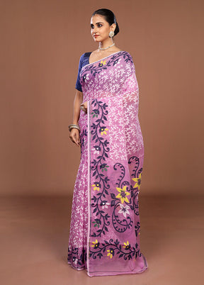 Pink Jamdani Cotton Saree Without Blouse Piece