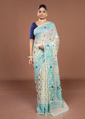 Cream Jamdani Cotton Saree Without Blouse Piece