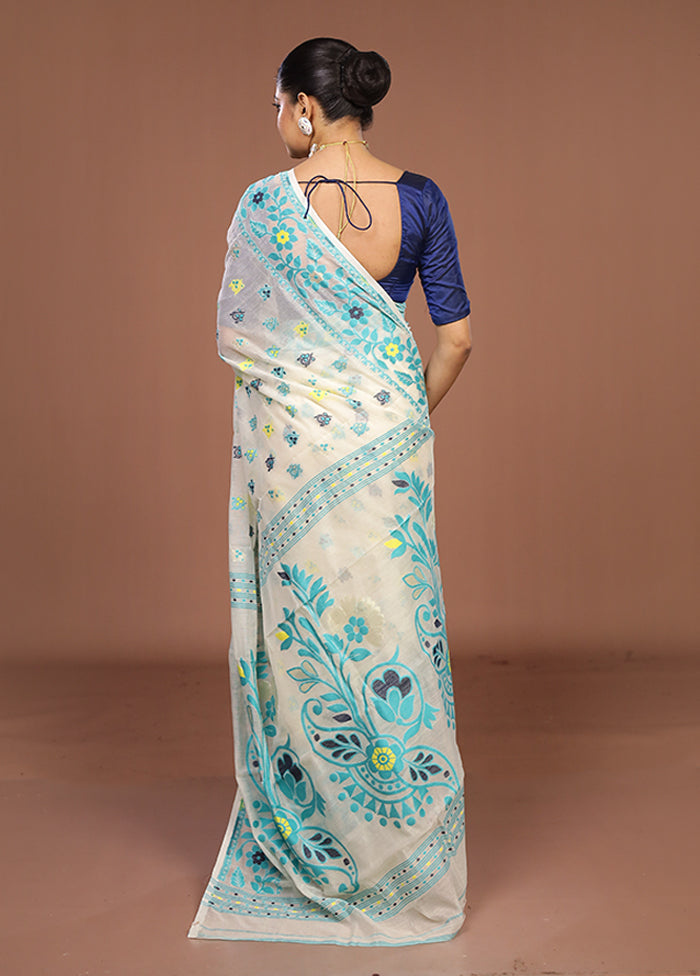 Cream Jamdani Cotton Saree Without Blouse Piece