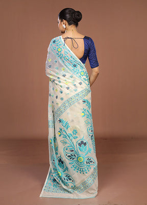 Cream Jamdani Cotton Saree Without Blouse Piece