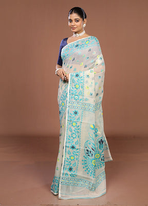 Cream Jamdani Cotton Saree Without Blouse Piece