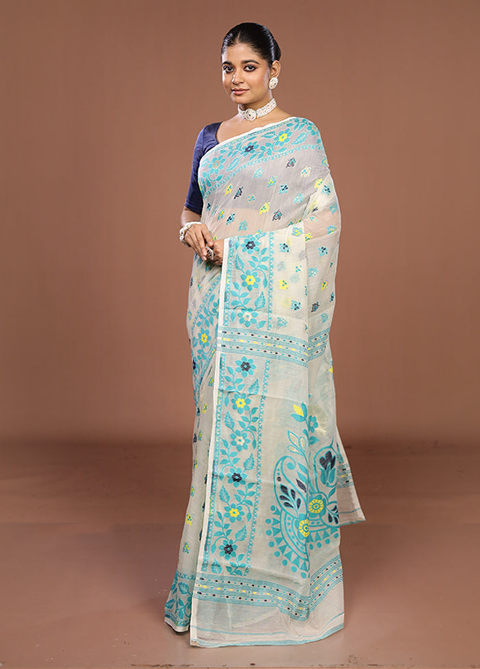 Cream Jamdani Cotton Saree Without Blouse Piece