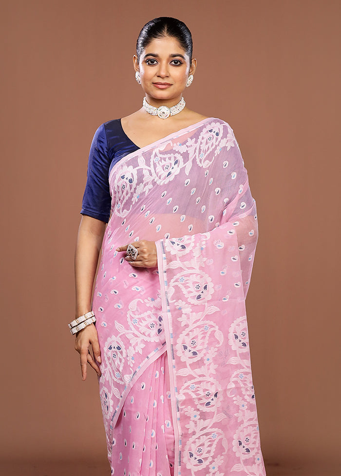 Pink Jamdani Cotton Saree Without Blouse Piece