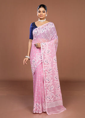 Pink Jamdani Cotton Saree Without Blouse Piece