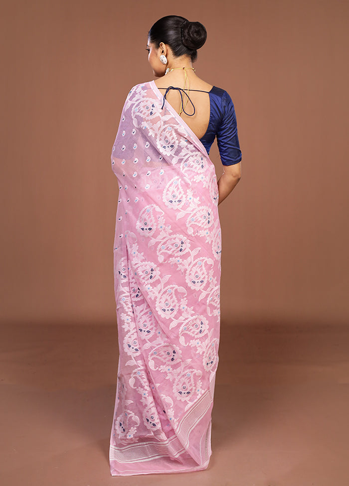 Pink Jamdani Cotton Saree Without Blouse Piece