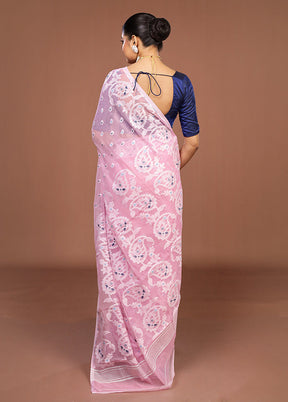 Pink Jamdani Cotton Saree Without Blouse Piece