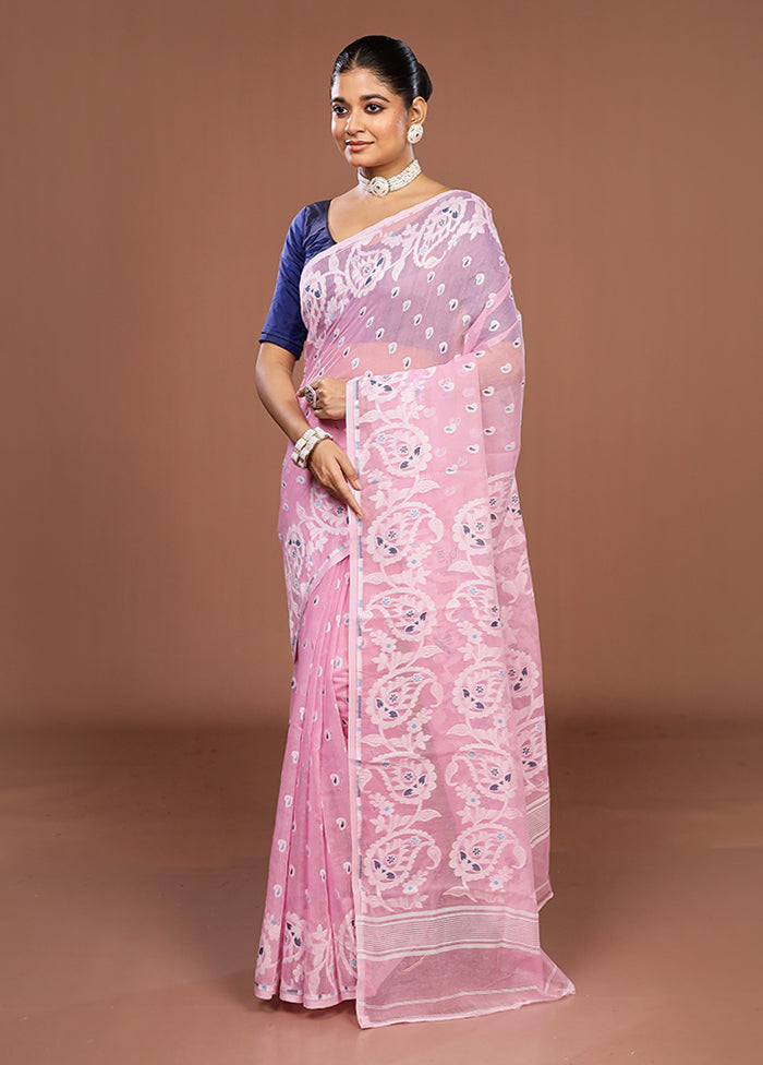 Pink Jamdani Cotton Saree Without Blouse Piece