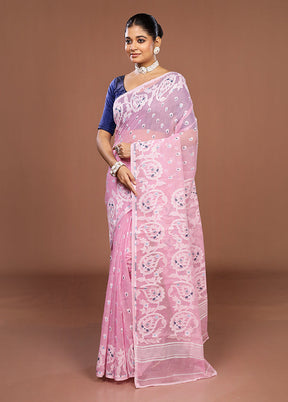 Pink Jamdani Cotton Saree Without Blouse Piece
