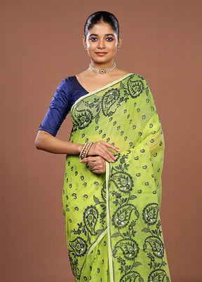 Green Jamdani Cotton Saree Without Blouse Piece