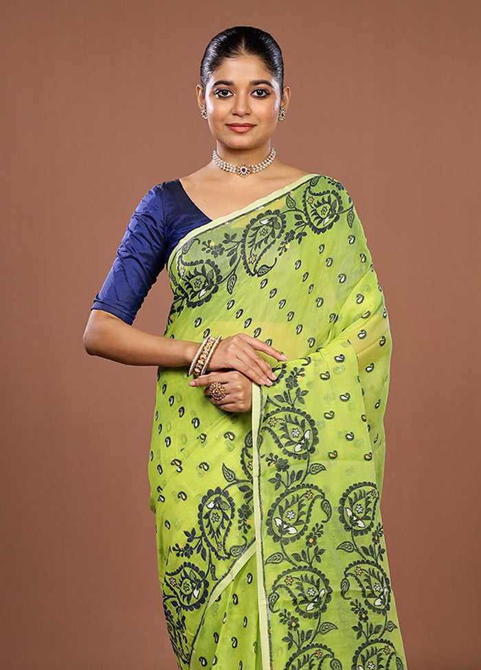 Green Jamdani Cotton Saree Without Blouse Piece