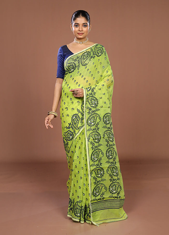 Green Jamdani Cotton Saree Without Blouse Piece
