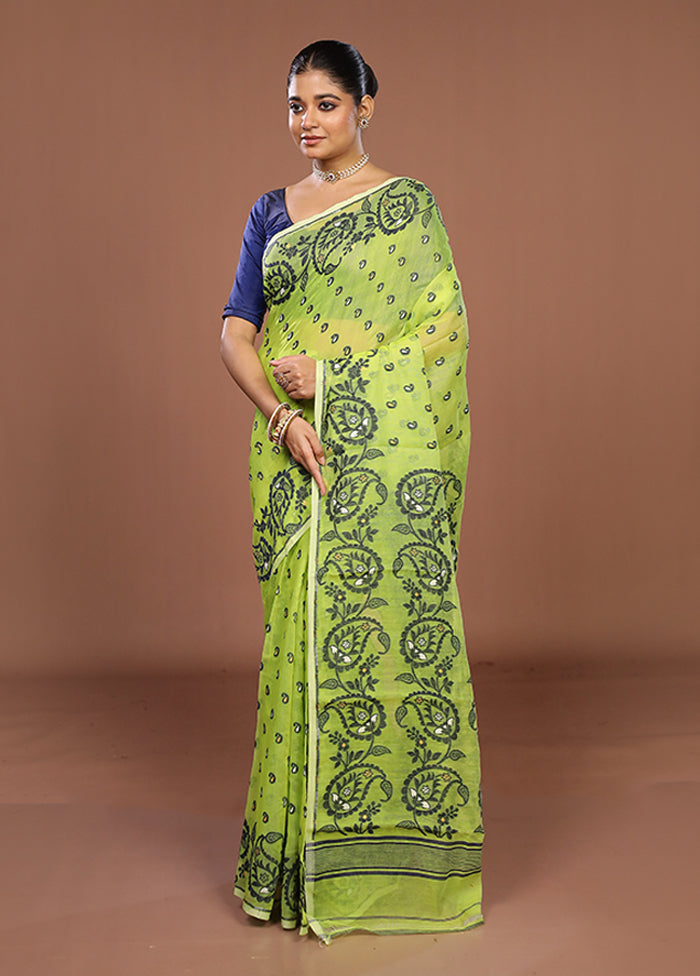 Green Jamdani Cotton Saree Without Blouse Piece