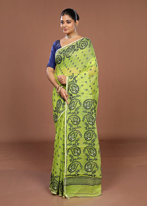 Green Jamdani Cotton Saree Without Blouse Piece