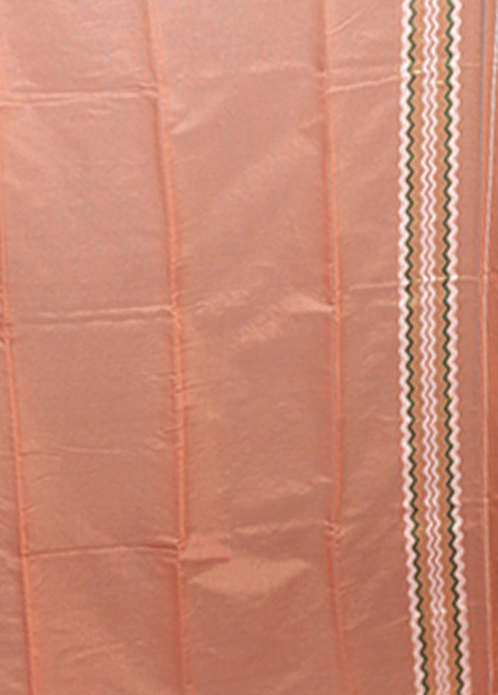 Peach Jamdani Cotton Saree Without Blouse Piece