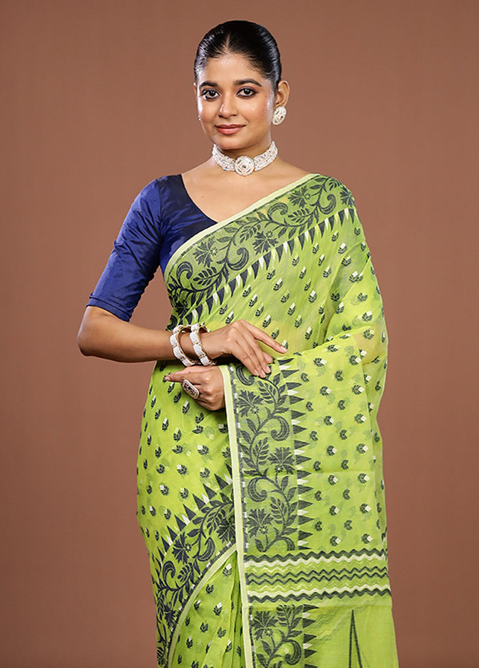 Green Jamdani Cotton Saree Without Blouse Piece