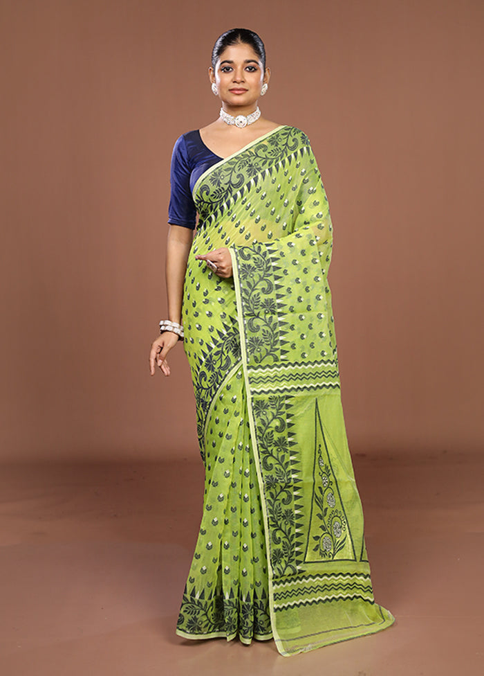 Green Jamdani Cotton Saree Without Blouse Piece