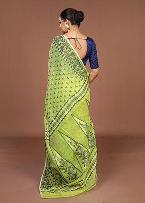 Green Jamdani Cotton Saree Without Blouse Piece