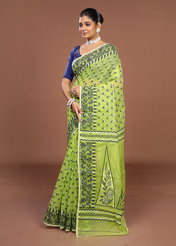 Green Jamdani Cotton Saree Without Blouse Piece