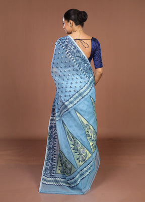 Blue Jamdani Cotton Saree Without Blouse Piece